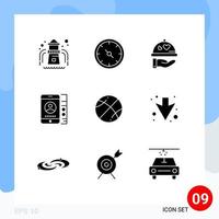 Set of 9 Modern UI Icons Symbols Signs for game basketball love phone cell Editable Vector Design Elements