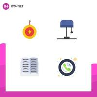 Pictogram Set of 4 Simple Flat Icons of badge book shield lamp wreath Editable Vector Design Elements