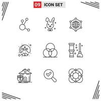 Set of 9 Vector Outlines on Grid for wheel color globe wearing person Editable Vector Design Elements