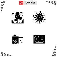 Group of 4 Modern Solid Glyphs Set for plant pan efficiency productivity restaurant Editable Vector Design Elements