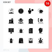 Pack of 16 creative Solid Glyphs of service hot round tea human Editable Vector Design Elements