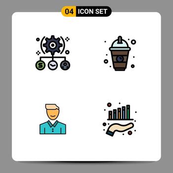 Modern Set of 4 Filledline Flat Colors Pictograph of task avatar setting drink face Editable Vector Design Elements