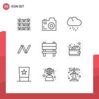 Set of 9 Vector Outlines on Grid for interior chair rain bench crypto Editable Vector Design Elements