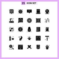 Set of 25 Commercial Solid Glyphs pack for internet of things location like top hat hat Editable Vector Design Elements