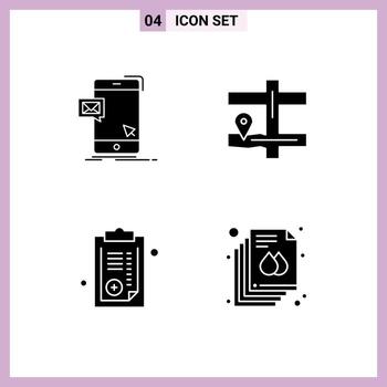 Set of 4 Vector Solid Glyphs on Grid for bulk hospital mail navigation prescription Editable Vector Design Elements