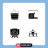 Modern Set of 4 Solid Glyphs and symbols such as bucket easel spa meter arts Editable Vector Design Elements