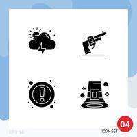 Mobile Interface Solid Glyph Set of 4 Pictograms of storm ui gun american event Editable Vector Design Elements