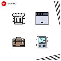 Pictogram Set of 4 Simple Filledline Flat Colors of cafe bag cook download working Editable Vector Design Elements