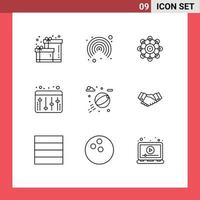 Group of 9 Modern Outlines Set for deal park machine learning water equalizer Editable Vector Design Elements