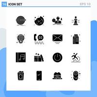 Set of 16 Modern UI Icons Symbols Signs for game business failure advantage time Editable Vector Design Elements