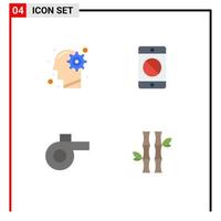 4 User Interface Flat Icon Pack of modern Signs and Symbols of head mobile process device whistle Editable Vector Design Elements