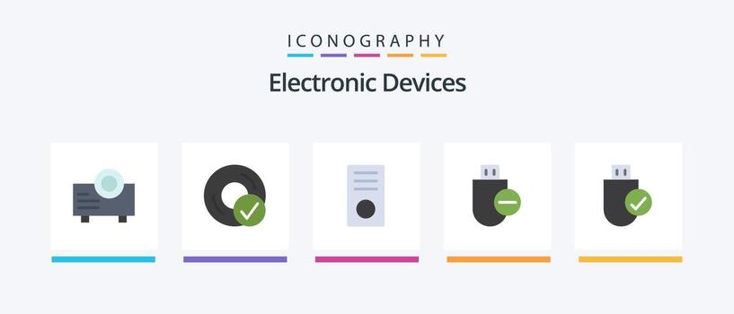 Devices Flat 5 Icon Pack Including stick. hardware. computers. devices. hardware. Creative Icons Design vector
