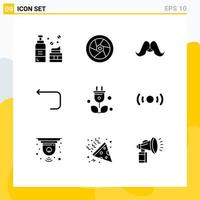 Set of 9 Vector Solid Glyphs on Grid for plug loop arrow moustache loop men Editable Vector Design Elements