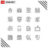 Set of 16 Modern UI Icons Symbols Signs for rack cabinet wifi bookcase jug Editable Vector Design Elements