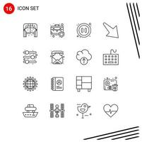 Editable Vector Line Pack of 16 Simple Outlines of user interface right protection shield down video Editable Vector Design Elements