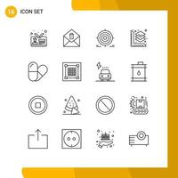 Universal Icon Symbols Group of 16 Modern Outlines of table layer target printing objective Editable Vector Design Elements