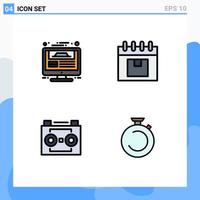 Universal Icon Symbols Group of 4 Modern Filledline Flat Colors of monitor product website design delivery audio tape Editable Vector Design Elements