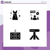 Solid Glyph Pack of 4 Universal Symbols of blouse frock money chat team furniture Editable Vector Design Elements