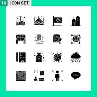 Modern Set of 16 Solid Glyphs Pictograph of monastery church flag christian maple Editable Vector Design Elements