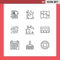 Universal Icon Symbols Group of 9 Modern Outlines of chemical seed summer garden agriculture Editable Vector Design Elements