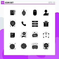 Modern Set of 16 Solid Glyphs Pictograph of phone sticky hardware map user Editable Vector Design Elements