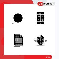 conjunto moderno de 4 glifos y símbolos sólidos, como elementos de diseño de vectores editables de archivos matemáticos de alcance de punto de mira