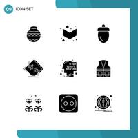 Mobile Interface Solid Glyph Set of 9 Pictograms of electronic circuit acorn chip green Editable Vector Design Elements