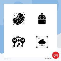 Universal Icon Symbols Group of 4 Modern Solid Glyphs of hot dog love bag read cloud Editable Vector Design Elements