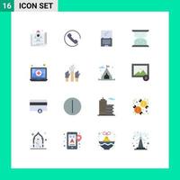 Group of 16 Flat Colors Signs and Symbols for aspiration waiting computer loading laptop Editable Pack of Creative Vector Design Elements