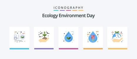 Ecology Flat 5 Icon Pack Including eco. bio. green. water. eco. Creative Icons Design vector