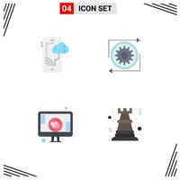 Mobile Interface Flat Icon Set of 4 Pictograms of cloud love technology management online Editable Vector Design Elements