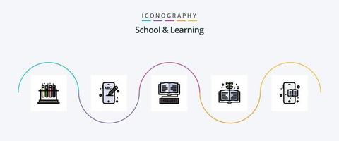 School And Learning Line Filled Flat 5 Icon Pack Including . education book. education. mobile. education vector