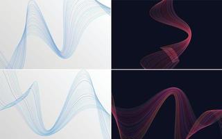 Set of 4 geometric wave pattern background Abstract waving line vector