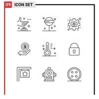 Mobile Interface Outline Set of 9 Pictograms of design dollar sweet monry ecommerce Editable Vector Design Elements