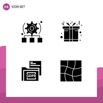 Set of 4 Vector Solid Glyphs on Grid for setting file server gift gdpr Editable Vector Design Elements