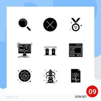 Pack of 9 Modern Solid Glyphs Signs and Symbols for Web Print Media such as paper virus award computer antivirus Editable Vector Design Elements