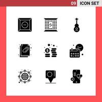 Set of 9 Modern UI Icons Symbols Signs for cash document audio attachment violin Editable Vector Design Elements