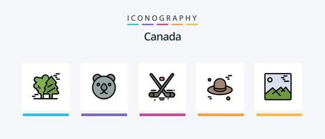 la línea de canadá llenó el paquete de 5 iconos, incluido el punto de referencia. bloque central. Canadá. Canadá. río. diseño de iconos creativos vector