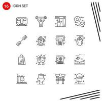 Mobile Interface Outline Set of 16 Pictograms of marketing like coffee maker communication kitchen Editable Vector Design Elements