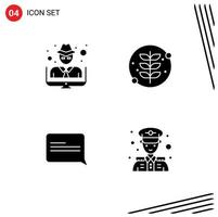 Pack of 4 creative Solid Glyphs of hacker communication crime nature police Editable Vector Design Elements