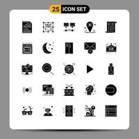 User Interface Pack of 25 Basic Solid Glyphs of placeholder location page business server Editable Vector Design Elements