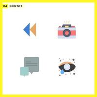 Group of 4 Flat Icons Signs and Symbols for control conversation video photo eye care Editable Vector Design Elements