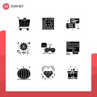 Pack of 9 Modern Solid Glyphs Signs and Symbols for Web Print Media such as game tasks bubble project money Editable Vector Design Elements