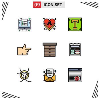 Pictogram Set of 9 Simple Filledline Flat Colors of decor thumbs up ribbon like program Editable Vector Design Elements