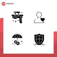 Modern Set of 4 Solid Glyphs Pictograph of fun insurance toy love internet Editable Vector Design Elements