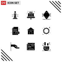 Universal Icon Symbols Group of 9 Modern Solid Glyphs of building paper sweets back to school computer Editable Vector Design Elements