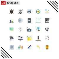 Mobile Interface Flat Color Set of 25 Pictograms of cloud target automation focus smart Editable Vector Design Elements