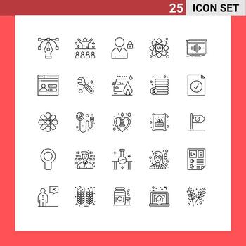 25 User Interface Line Pack of modern Signs and Symbols of sequence frequency block audio atom Editable Vector Design Elements