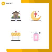 4 Universal Flat Icons Set for Web and Mobile Applications house eid plumbing cresent board Editable Vector Design Elements