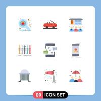 Group of 9 Modern Flat Colors Set for marketing connection training communication forward Editable Vector Design Elements